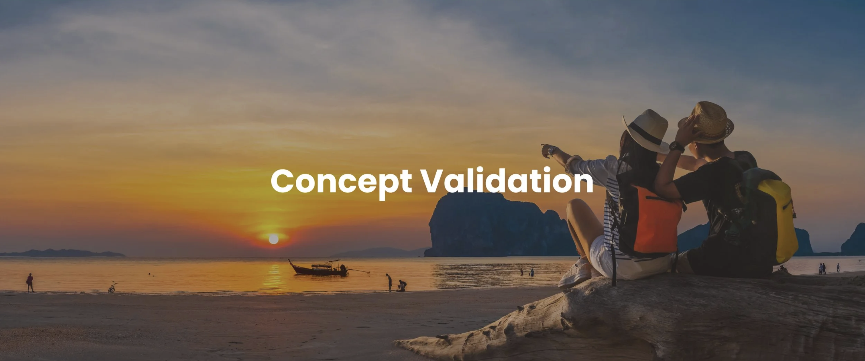 Concept Validation section title over two people watching a sunset on a beach