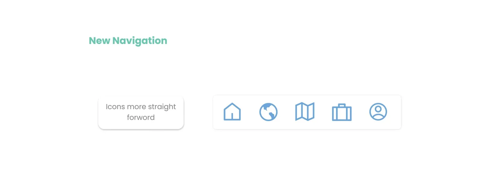 New Navigation: icons more straightforward, replaced with home, globe, map, luggage, and profile icons