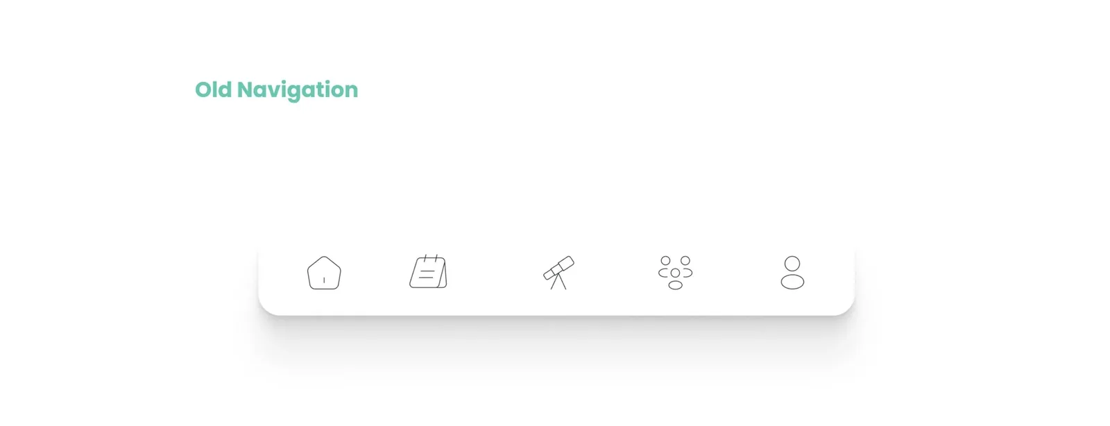 Old Navigation: abstract icons including a pentagon, notepad, telescope, social graph, and profile circle