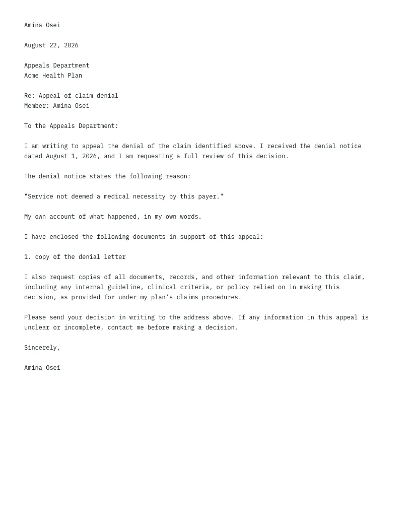 Print view of the finished appeal letter as plain black text on white with no interface chrome