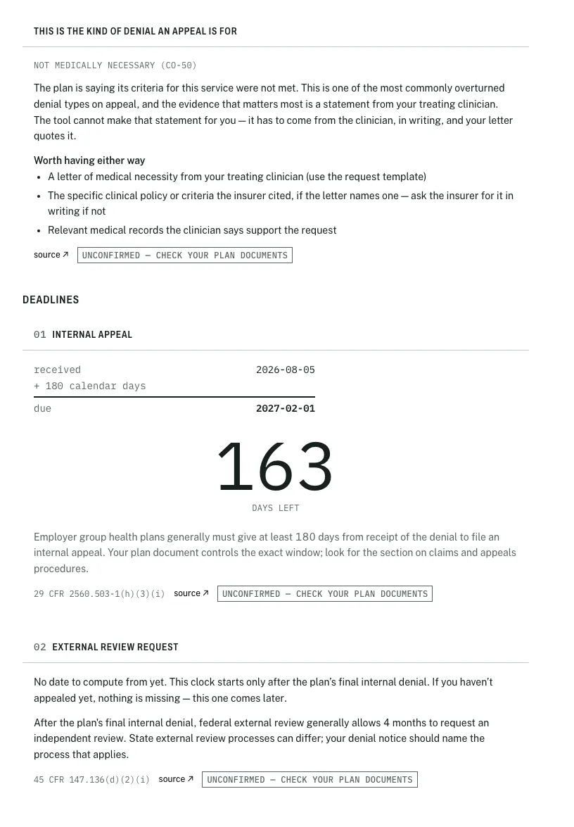 Print view of the deadline sheet showing the worked derivation and days left counter as a plain printable document