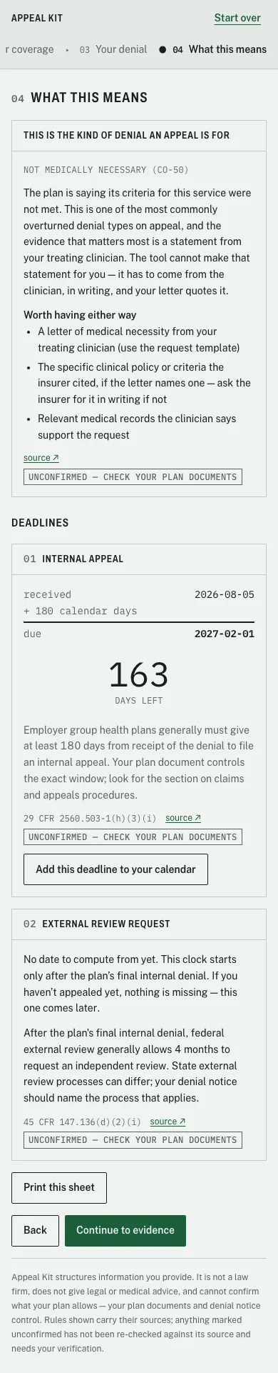 Triage screen on a phone with the deadline derivation and days left counter stacked in a single column