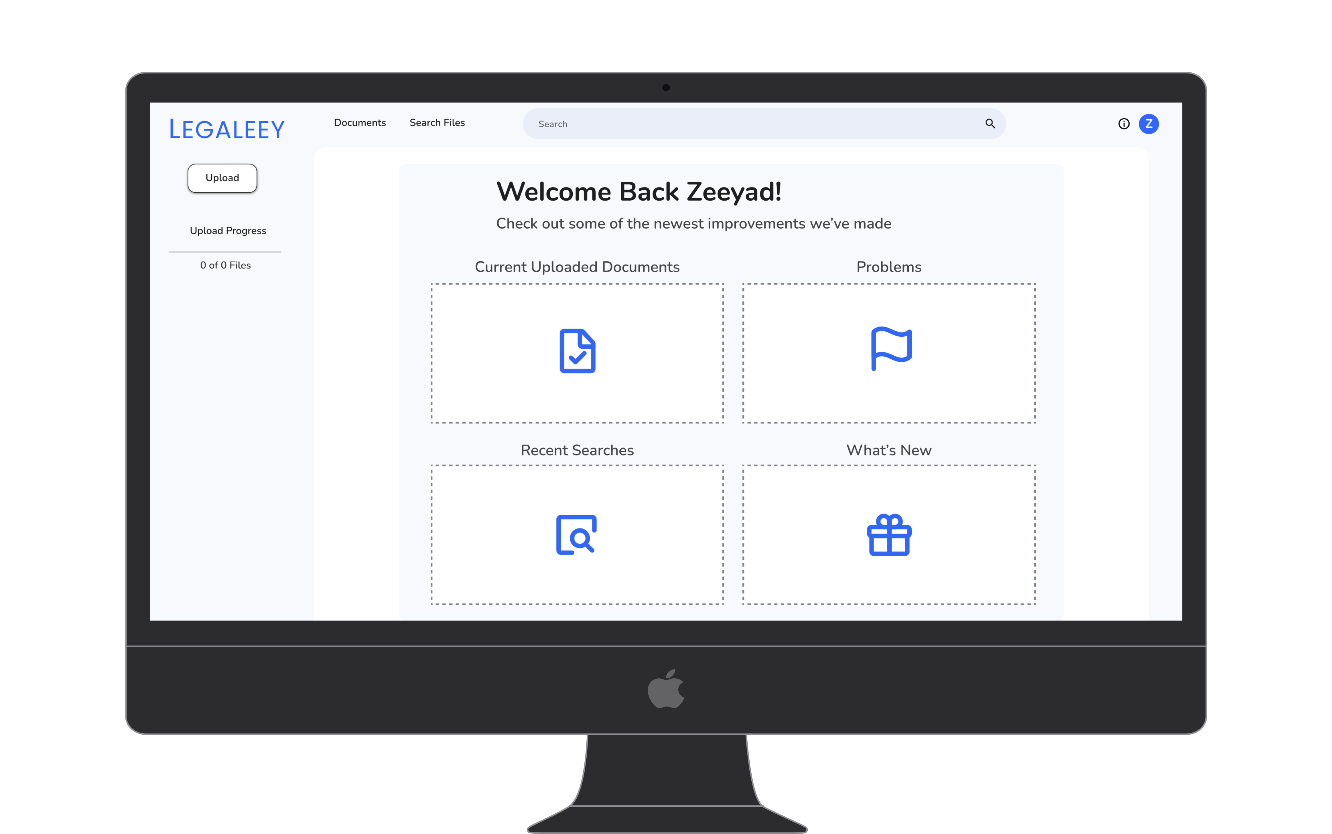 Returning user dashboard with recent searches