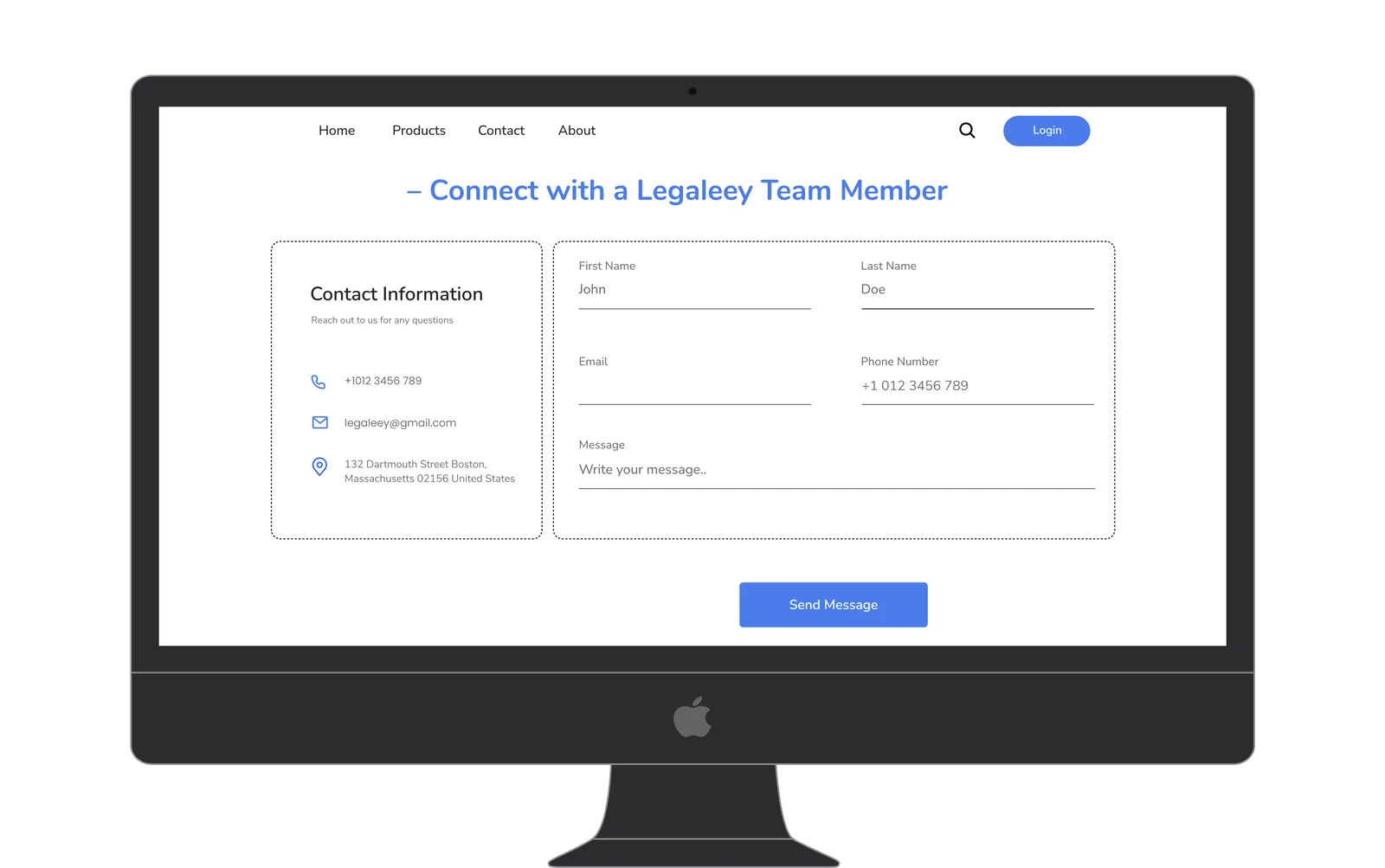 Contact page for connecting with a Legaleey team member