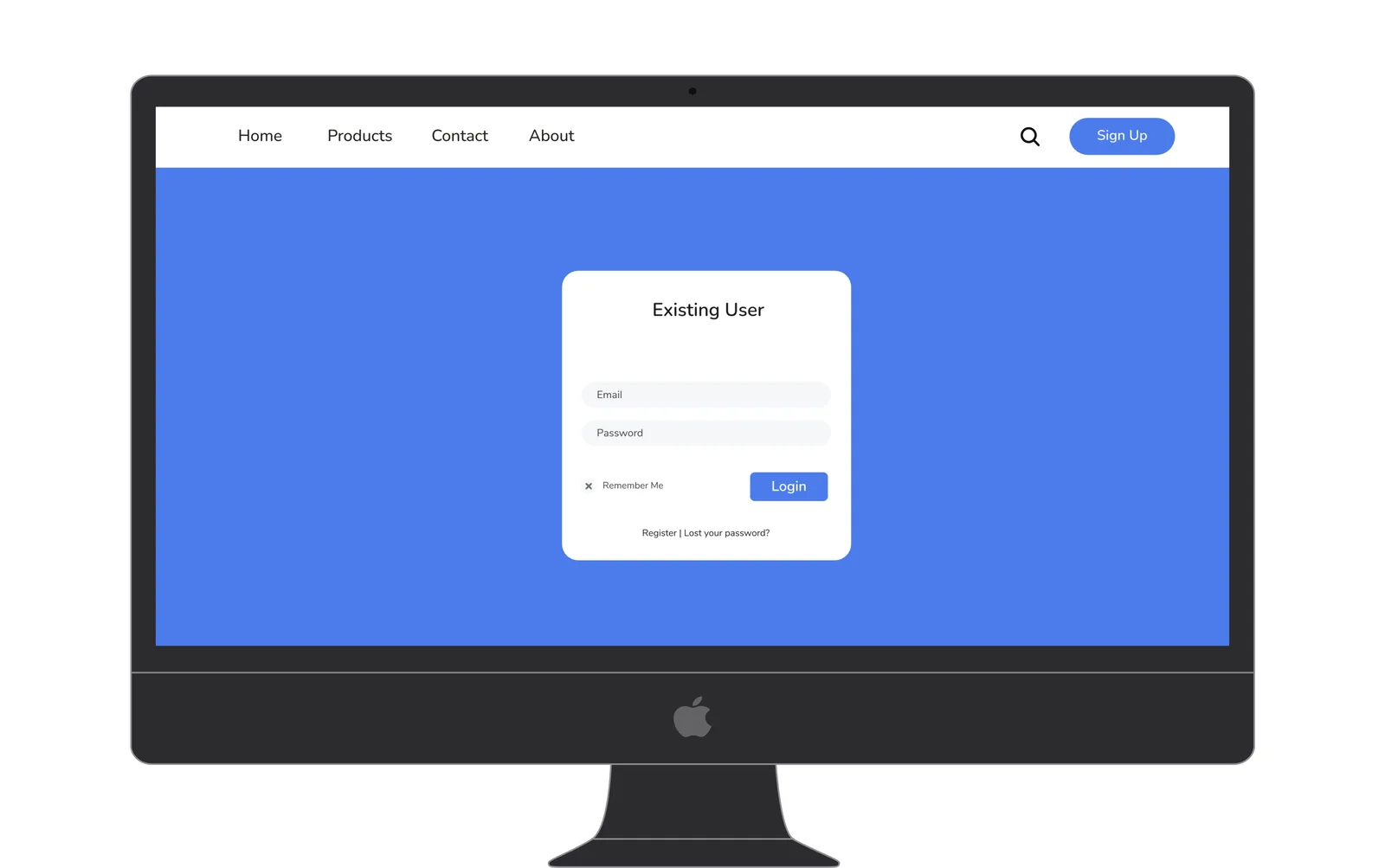 Login screen for existing users in a distinct visual environment