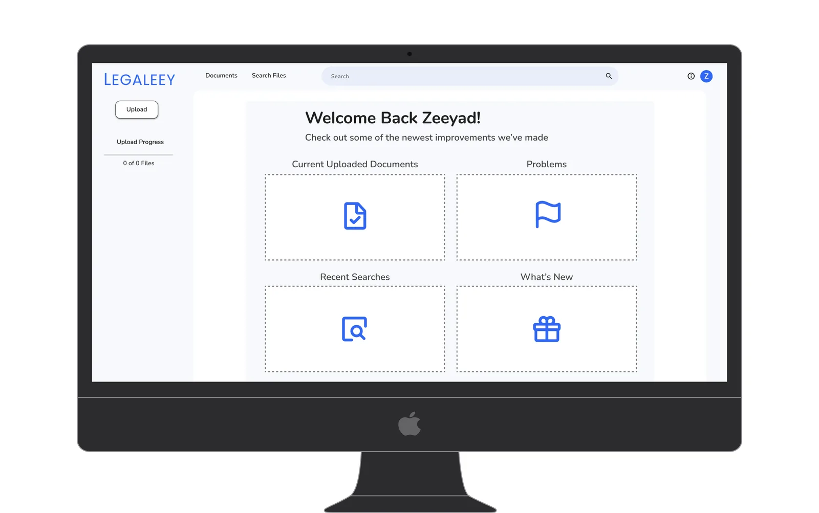 Returning user dashboard with recent searches