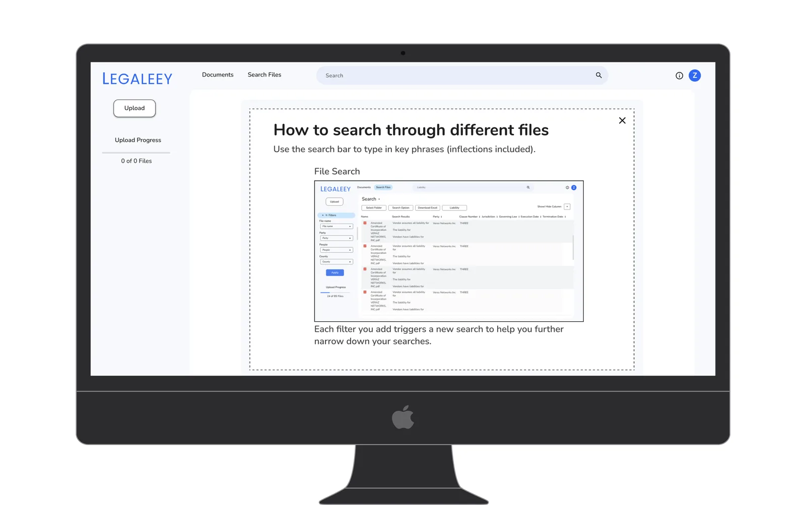 Search onboarding modal with an embedded screenshot of the SERP
